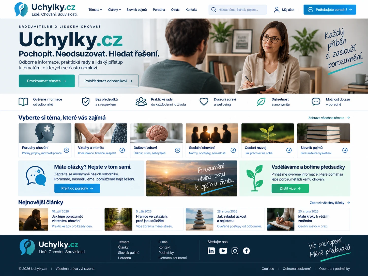 Ilustrační návrh vzdělávacího portálu Uchylky.cz o sexual wellness, intimitě a respektující terminologii